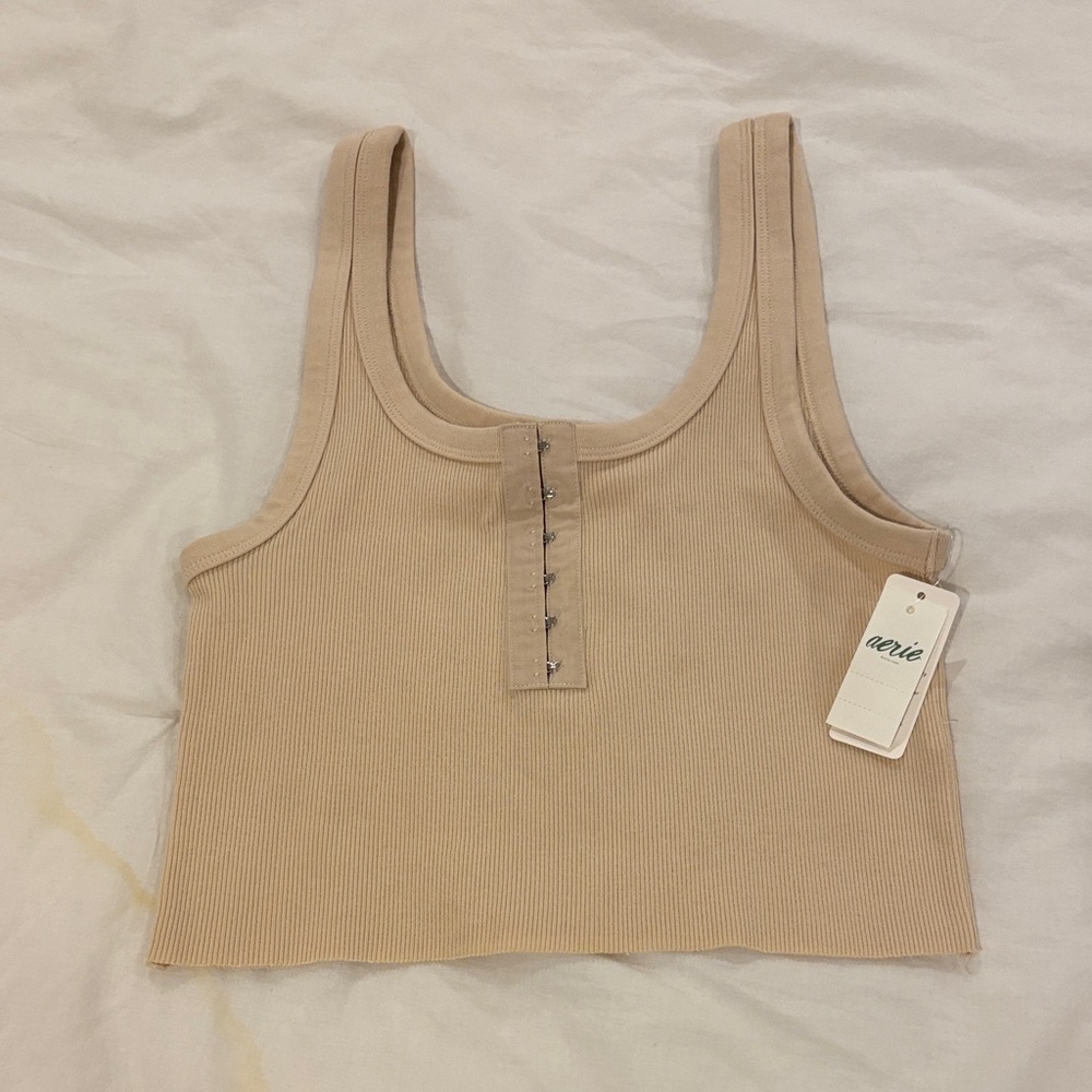 Aerie Women's Beige Ribbed Crop Top
